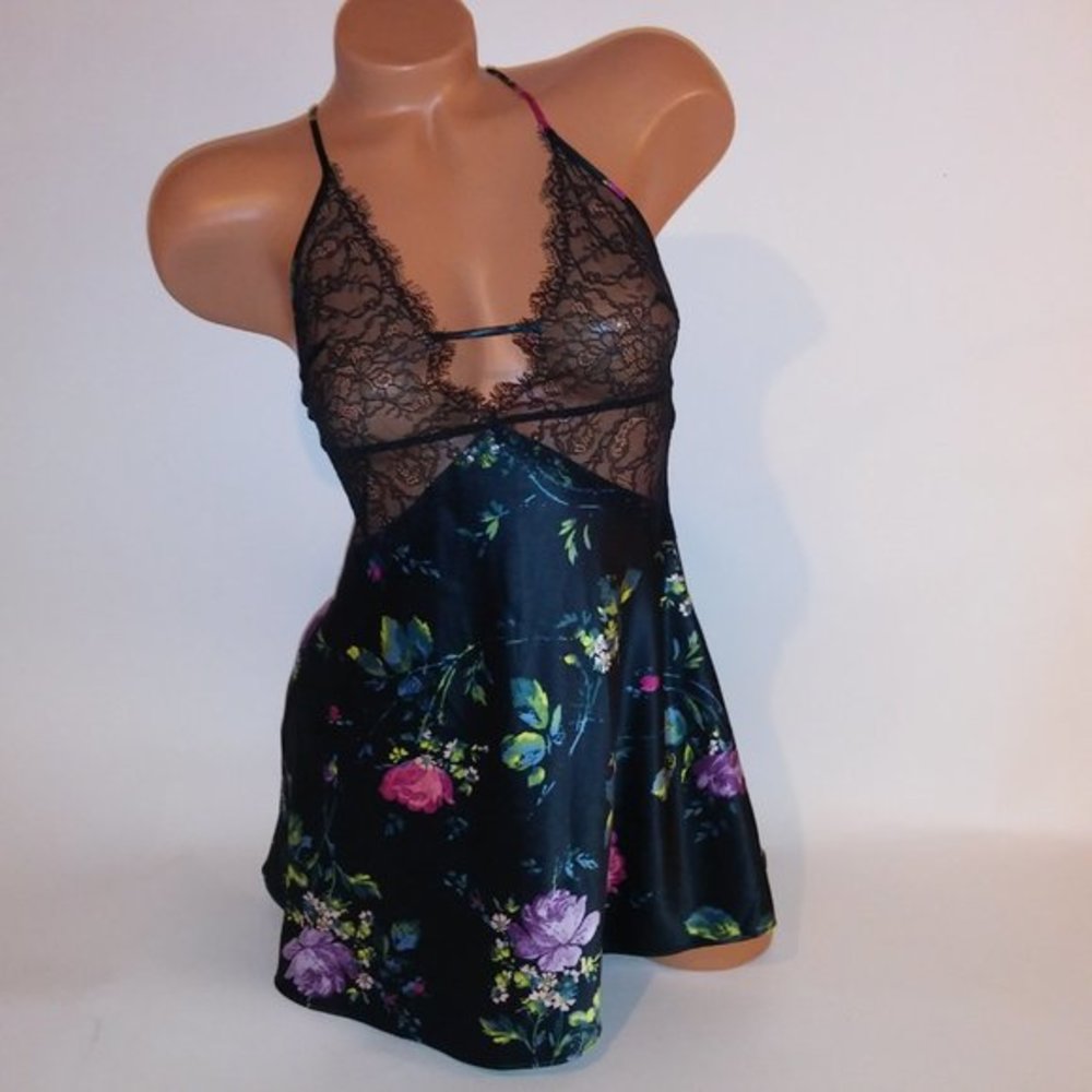 Victoria Secret Lingerie Chemise Slip XS Black Floral Lace Luxe Collection New W - Picture 2 of 8
